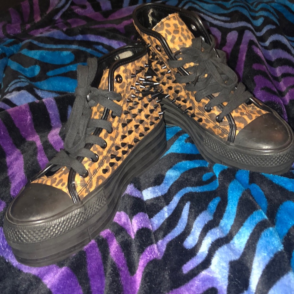 UNIF Koop Spike Leopard Print Platform Sneakers